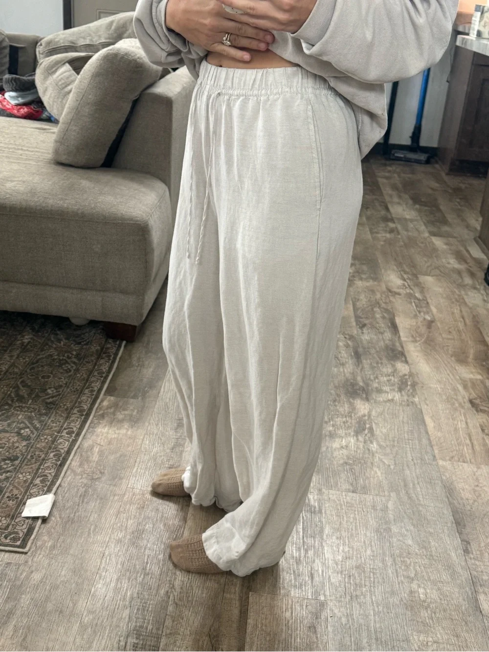 H&M Wide-Leg Linen-Blend Pants — Light Beige